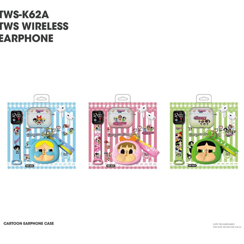 跨境2025新款TWS-K62入耳式无线耳机蓝牙5.3卡通零钱包保护壳手表|undefined