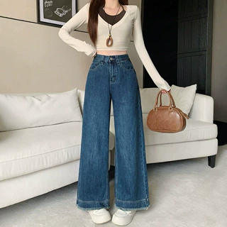 2026秋装新款胖mm大码女设计感高腰显瘦阔腿裤流苏直筒牛仔裤