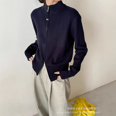 琪镌绘制秋冬宽松时尚纯色毛衣外套女百搭韩版拉链针织开衫93014