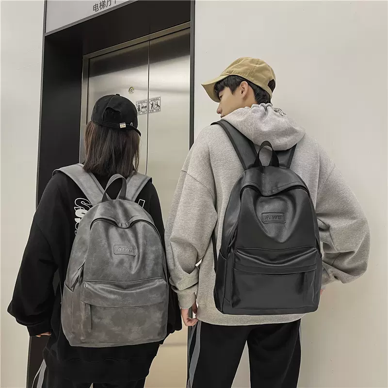 双肩包女韩版初中高中学生书包旅行包简约纯色大容量休闲电脑背包
