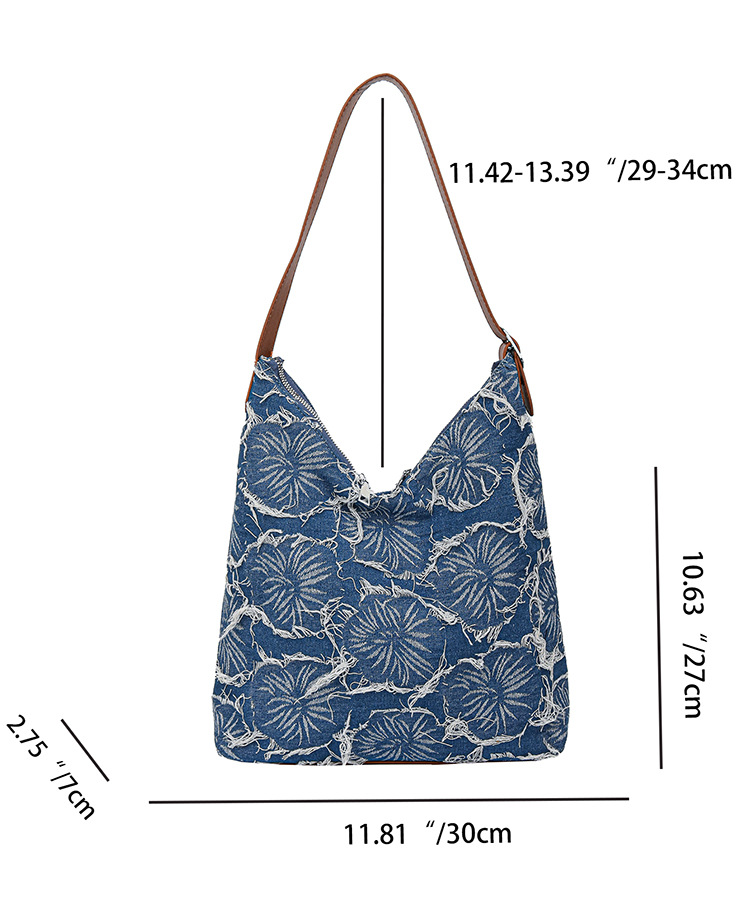 Frau Groß Denim Blume Basic Quadrat Reißverschluss Schultertasche display picture 17