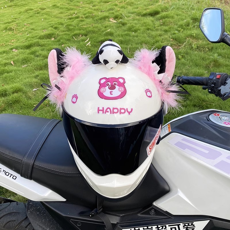 Universal Plush Stereo Black Pink Lace Cat Ear Helmet Decoration Universal (Auto Parts and Accessories) - stereo-black-pink-lace-no-tail-no-panda-no-helmet