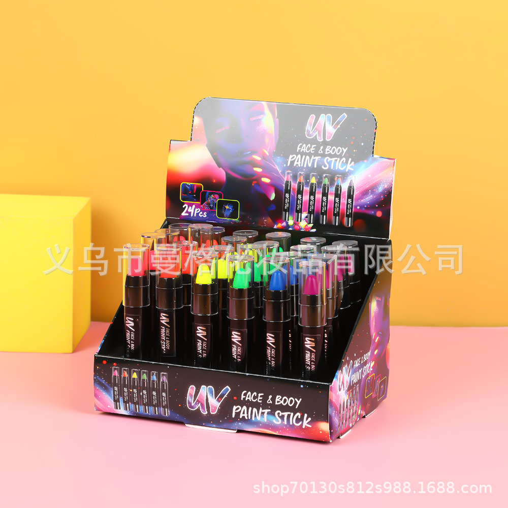 跨境人体彩绘蜡笔面部彩绘万圣节水性节日化妆颜料DIY荧光可水洗