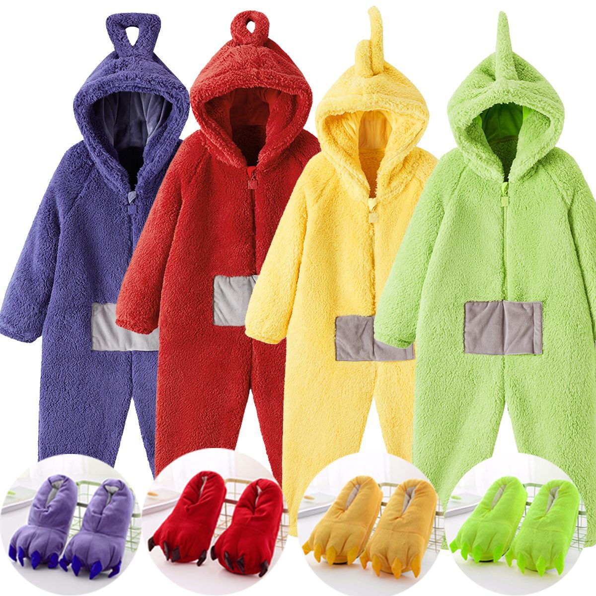 天线宝宝连体睡衣女秋冬可爱卡通闺蜜家居服套装加厚珊瑚绒亲子装