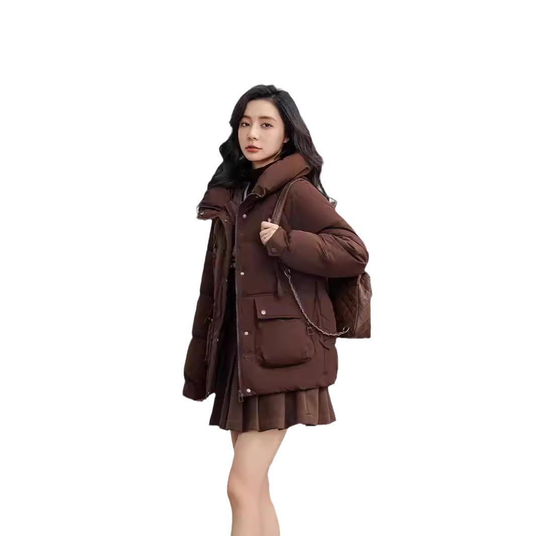 2024 invierno nuevo comercio exterior ropa de algodón estilo coreano estilo de diseño de mujer con capuchón suelta chaqueta de algodón de color sólido moda image 6