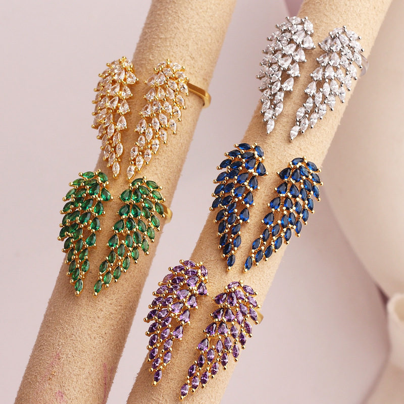 Zircon Inlay Material Fashion Wings Copper Gold Plated Zircon Rings In Bulk
