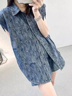 European Design Jacquard Denim Vest Shorts Two-Piece Set for Women Summer New Style Covering Flesh and Slimming Fashion Suit