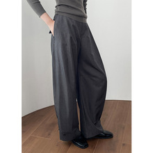 滔川  超有范！老钱风阔腿休闲西裤女宽松显腿长腰部按扣长裤2606