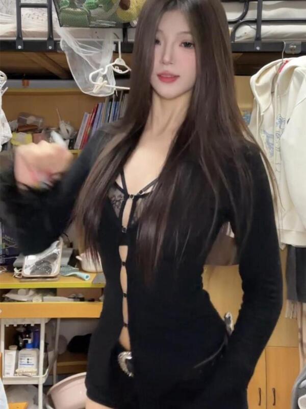 美式蕾丝拼接镂空辣妹上衣女秋季新款设计感毛毛袖收腰显瘦打底衫|undefined