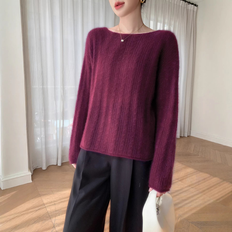 2025 Autumn and Winter New Style 25% Mulberry Silk 75% Cashmere Sweater for Women, Round Neck, Lazy Loose Fit, Soft Knit Sweater Top
