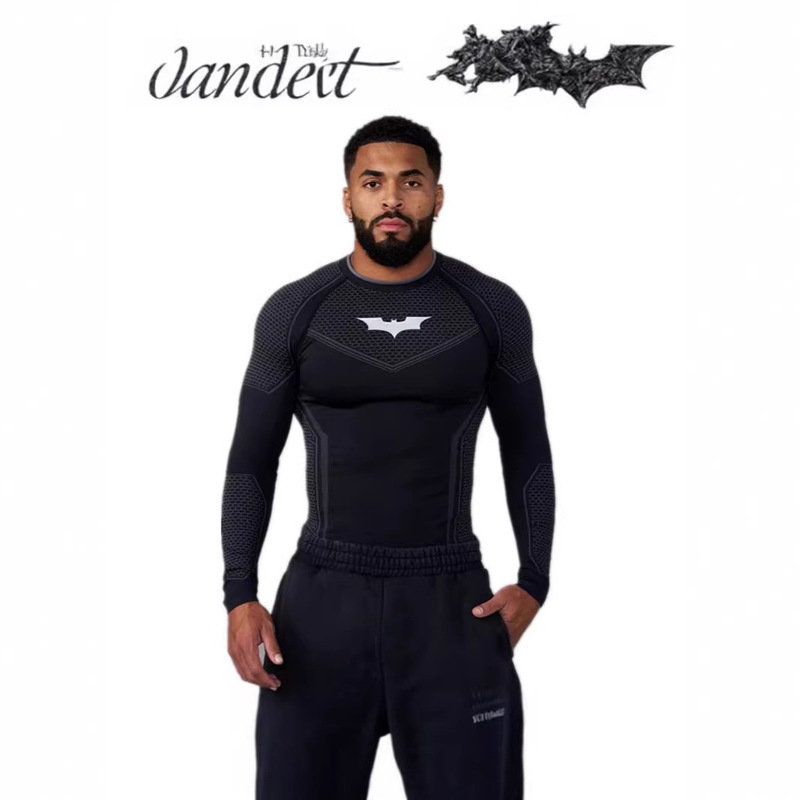 Youngla Co-Branded Batman Men's Long-Sleeved Jogging Sports Fitness Quick-Drying Breathable Elastic Tights Training Clothes Youngla Co-Branded Batman Men's Long-Sleeved Jogging Sports Fitness Quick-Drying Breathable Elastic Tights Training Clothes