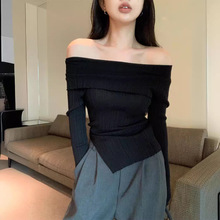 性感辣妹一字肩春秋打底女装上衣韩版内搭修身打底纯欲上衣女批发