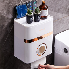 ティッシュボックスバスルームトイレットペーパーボックスバスルームパンチフリー壁掛けシンプルライト高級ハイエンドペーパーロール収納ラック