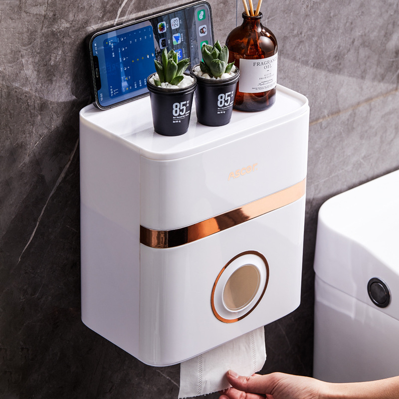 Tissue Box Bathroom Toilet Paper Box Bathroom Punch-Free Wall Hanging Simple Accessible Luxury High-End Paper Roll Storage Rack