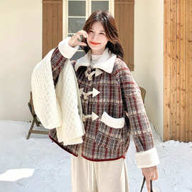 复古毛绒拼接小个子棉服女2025冬季新款超好看的韩系氛围感厚外套
