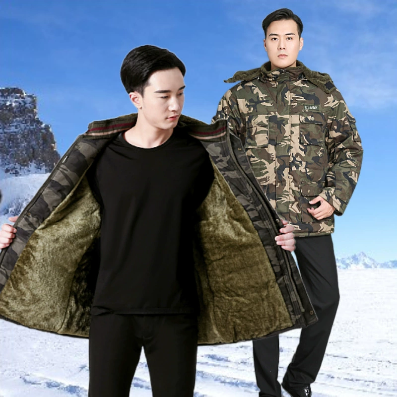 Camouflage demi-season long warm coat, keep warm work down jacket