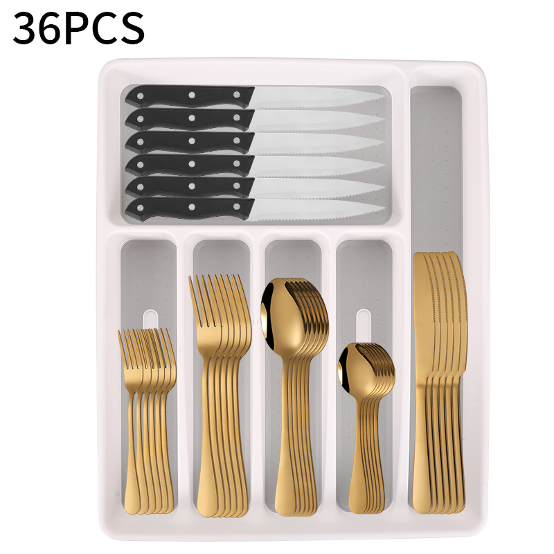 Juego de cubiertos de acero inoxidable 48/49 piezas Amazon cuchillo tenedor cuchara con caja de almacenamiento color dorado