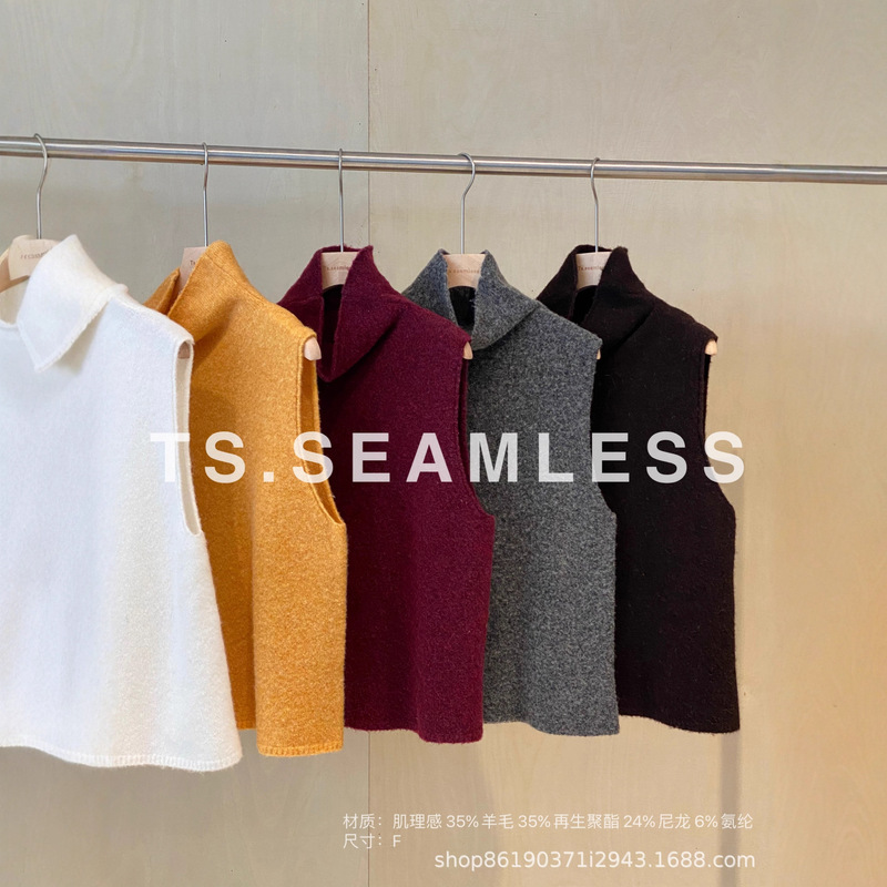 Ts.Seamless Fashionable Item with a Fluffy Feel, Fancy Yarn, High-Neck, Sleeveless Knitted Vest F018