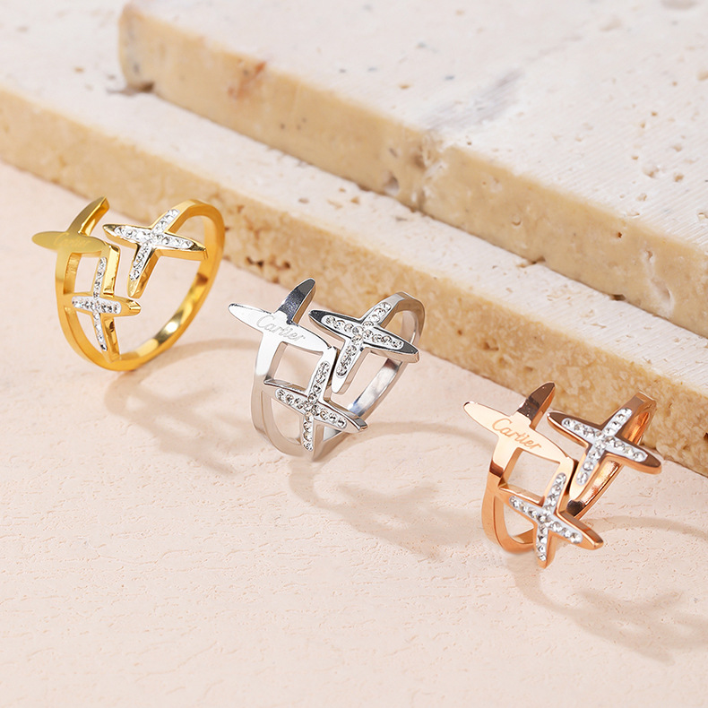Geometric Pattern Women'S Gender Plating, Inlay Design Commute Geometric Titanium Steel Artificial Gemstones Rings In Bulk