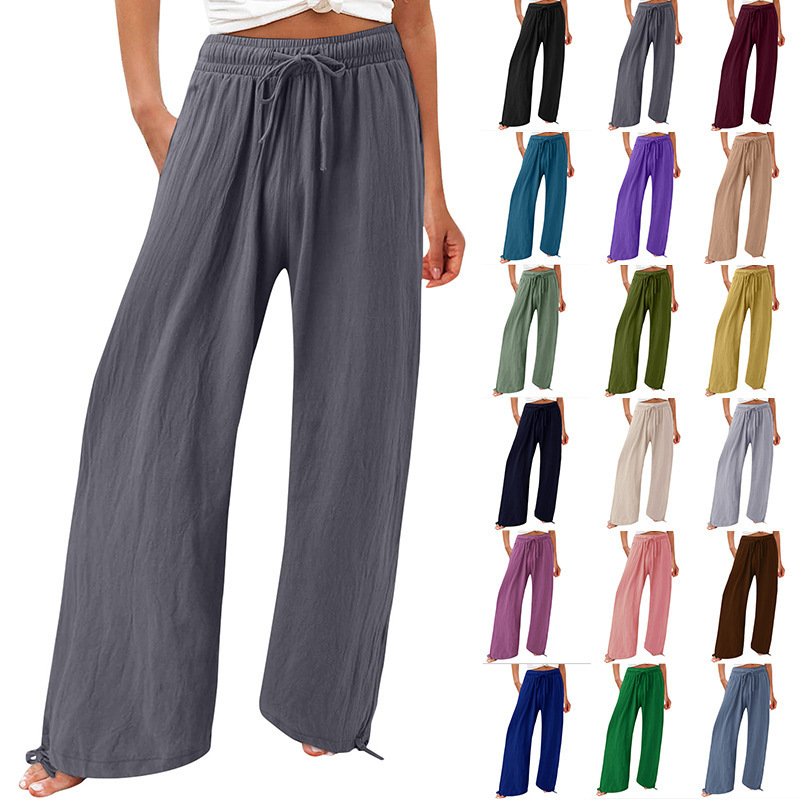 Independent Site Amazon European and American Cross-Border Hot-Selling Popular 2025 Foreign Trade Elastic Casual Solid Color Long Pants Wide-Leg Pants