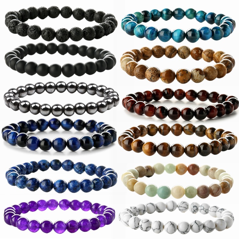 Directo de fábrica caliente 8mm Blanco turquesa cuentas pulsera Ojo de Tigre piedra volcánica ágata pulsera de cuentas hechas a mano