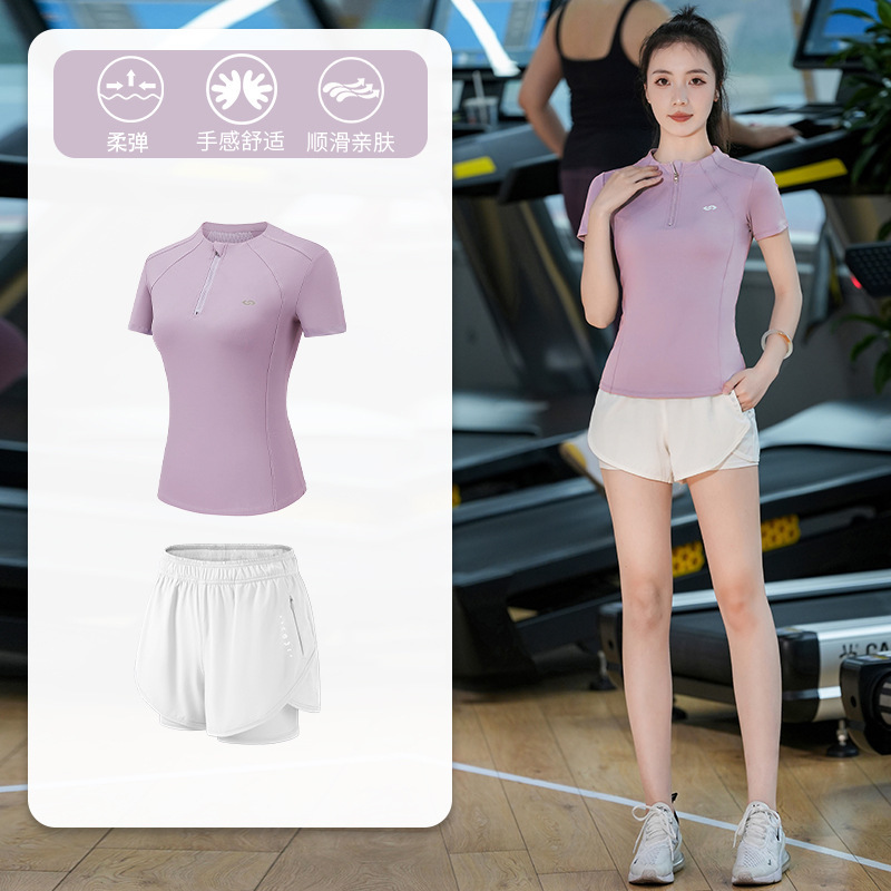 スポーツ上着女性夏速乾プロマラソン朝走スポーツスーツファッション半ファスナーネット赤トレーニング服|undefined