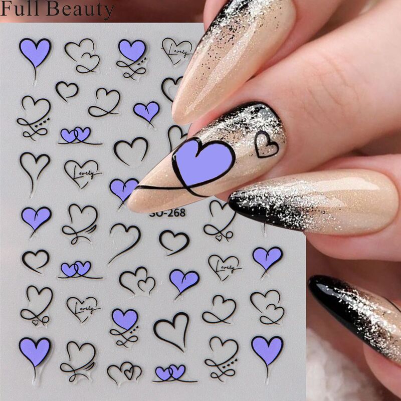 Cross-border New Nail Art Stickers Romantic Valentine's Day French Irregular Love Bronzing Hollow Love Nail Stickers