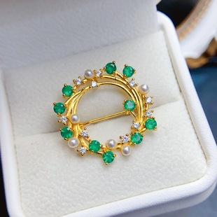 Factory wholesale explosions natural emerald brooch S925 silver inlaid main stone 3*3 selling Europe and the United States a generation of hair