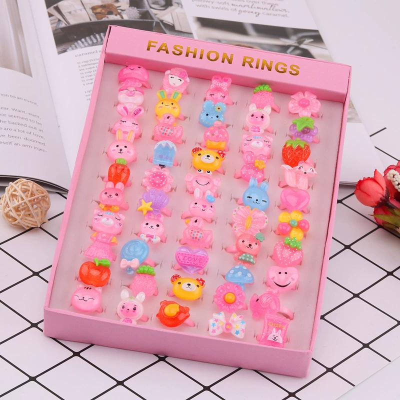 Children's Ring Set, multi-piece cartoon princess jewelry with gems, assorted boxes