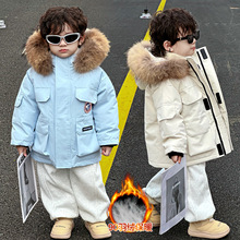 男童羽绒服90白鸭绒2025秋冬新款洋气加厚保暖棉衣大毛领保暖外套
