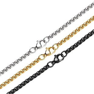 Stainless Steel 3mm square pearl chain men's square keel chain necklace jewelry chain gold steel Black