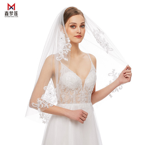 Cross-border supply bridal veil Korean style wedding dress single layer hair comb veil car bone lace sticky diamond forest style retro veil