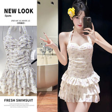 可爱少女碎花纯欲小胸聚拢保守遮肉连体显瘦学生甜妹游泳衣女温泉