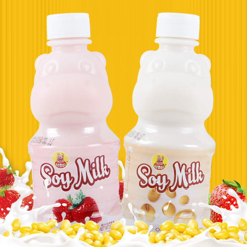 河马莉常温豆奶饮料原味草莓味320ml塑料瓶装饮料批发豆奶饮品