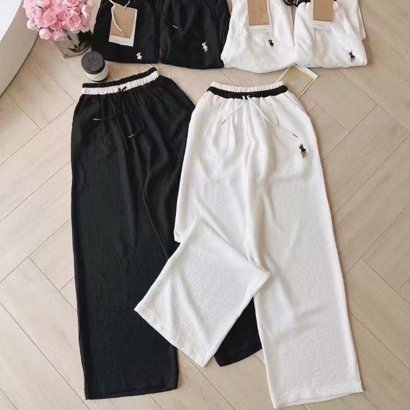 Pony Embroidered Casual Pants for Women, Summer Thin Design, Color Matching, High-Waisted Straight Wide-Leg Pants, Men's and Women's Pants