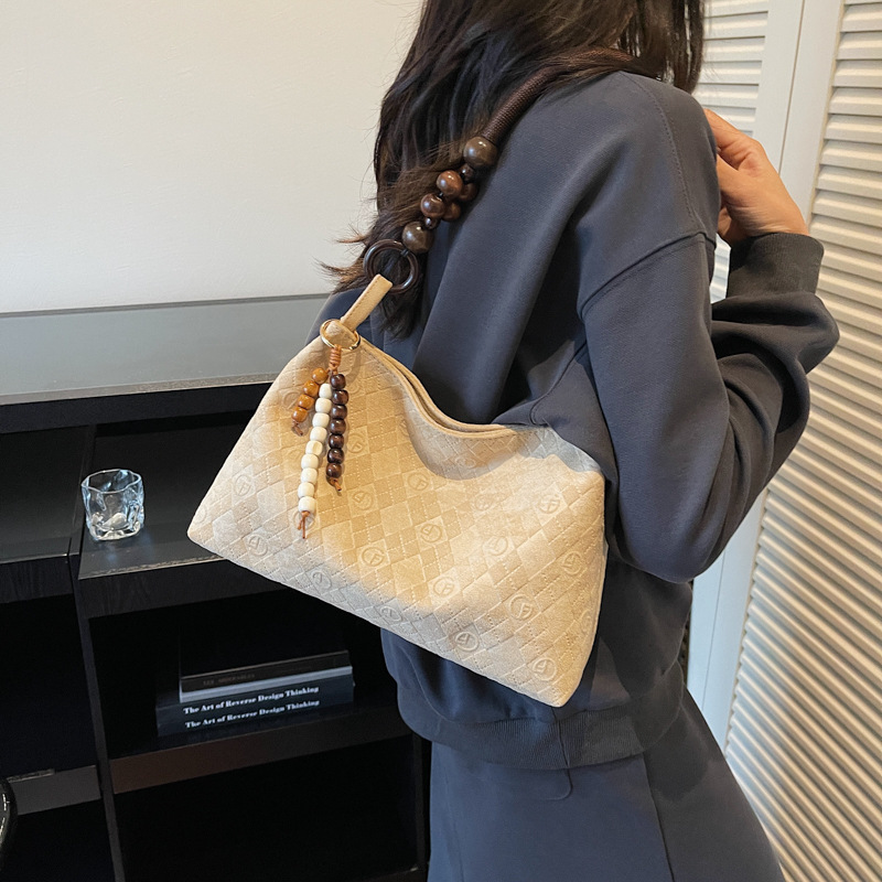 Bolsa de brazo retro retro transfronteriza con cuentas para mujeres 2025, otoño y invierno, nueva bolsa de mano universal, nueva bolsa de hombro de estilo chino