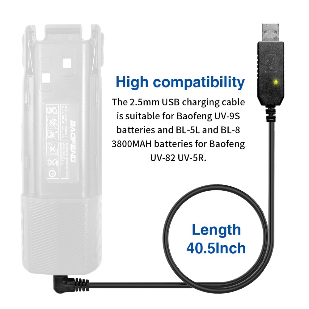 Baofeng USB cable de carga directa 2,5mm pequeña cabeza de carga directa 5R/UV82 batería alargada USB Boost cable de carga B2
