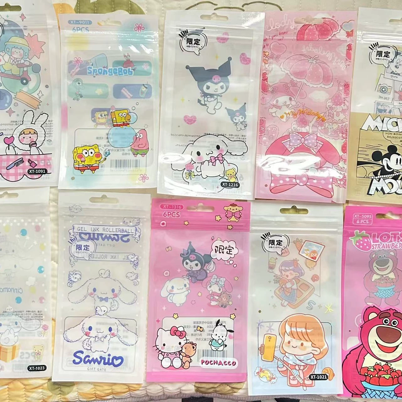 Пенал-пакет (Sanrio) — 6 пластиковых запечатанных сумок, набор разных персонажей, размер шариковой ручки