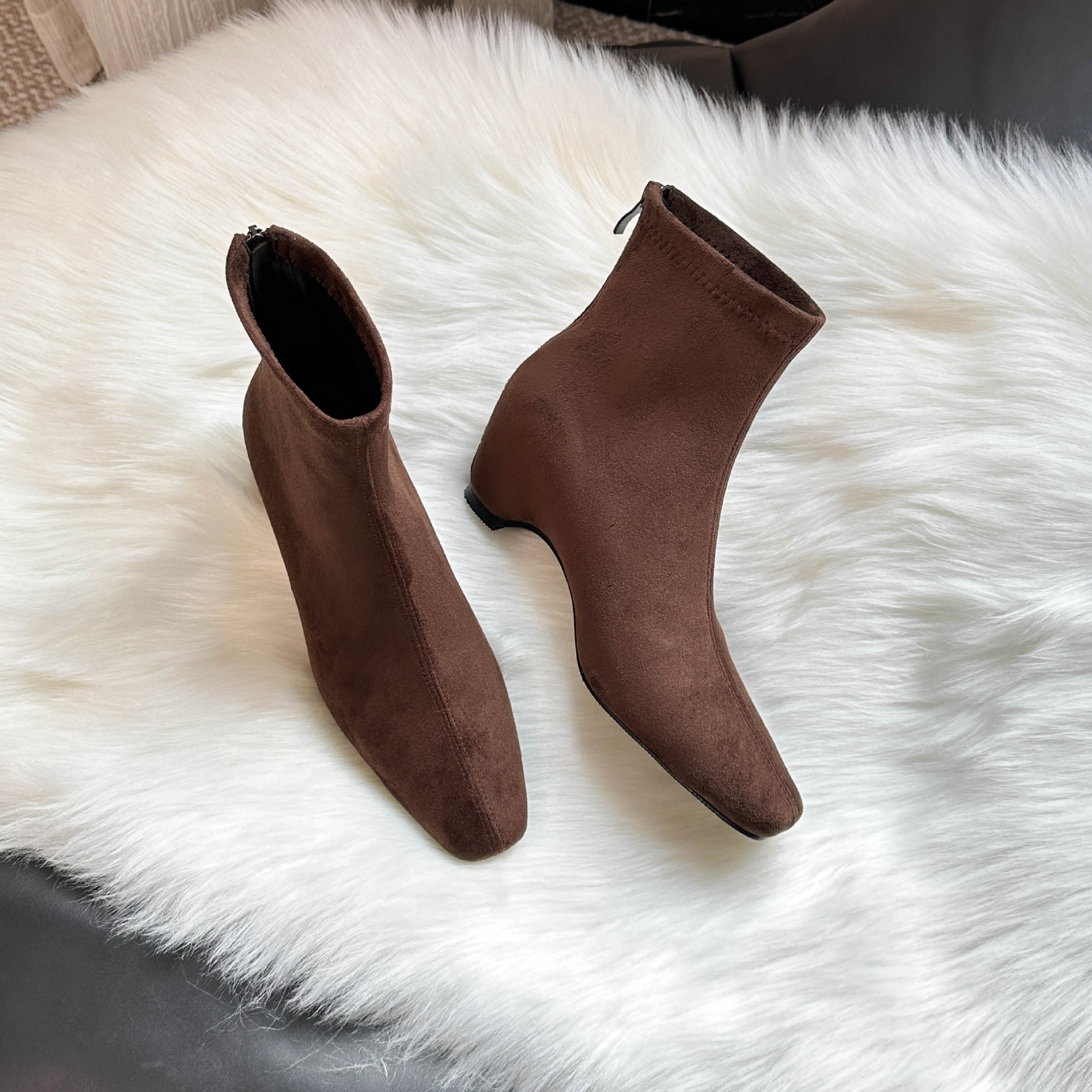 Botines de Tacón Grueso para Mujer 7 cm Superfibra con Cremallera Trasera para Otoño e Invierno