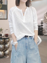 半拉链薄款圆领防晒长袖t恤女2025夏季新款时尚宽松休闲百搭上衣