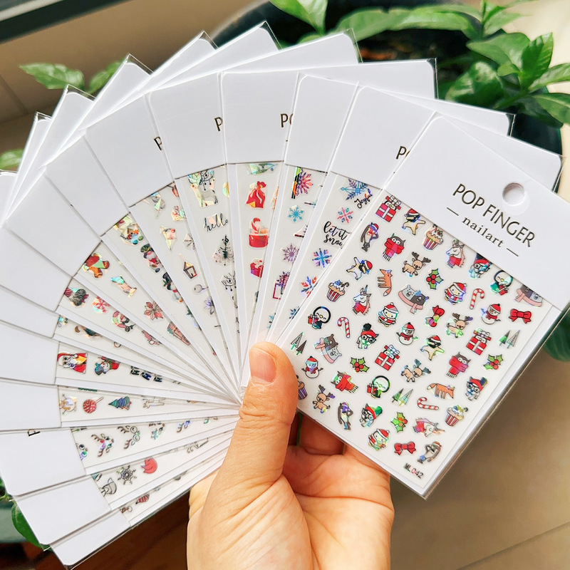 Manufacturer in Stock Wholesale Christmas Nail Decals Christmas Snowflakes Shell Light Manicure Stationery Decorative Jewelry Patterns