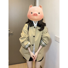 中長の色のコートの女性2025春秋の新型の小さい子供の韓系の高級感の英倫風のコート