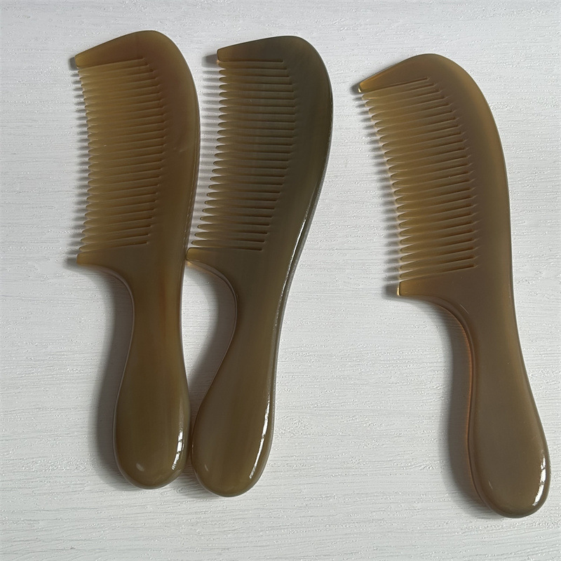 Large Thick Yak Horn Comb Hair Styling Meridian Head Massage Comb with Handle Gift Box overview