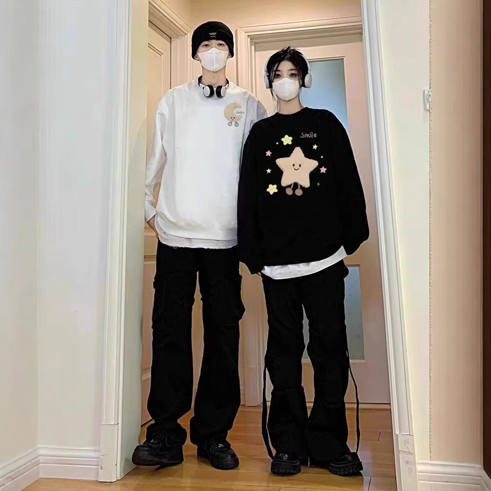 틈새 커플 땀 가을 겨울 2025 새로운 특별 새해 디자인 센스 슈퍼 파이어 기모 두꺼운 외부 세트