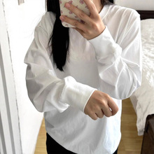 韩系早秋长袖内搭打底衫T恤圆领女纯色休闲宽松百搭学生情侣上衣