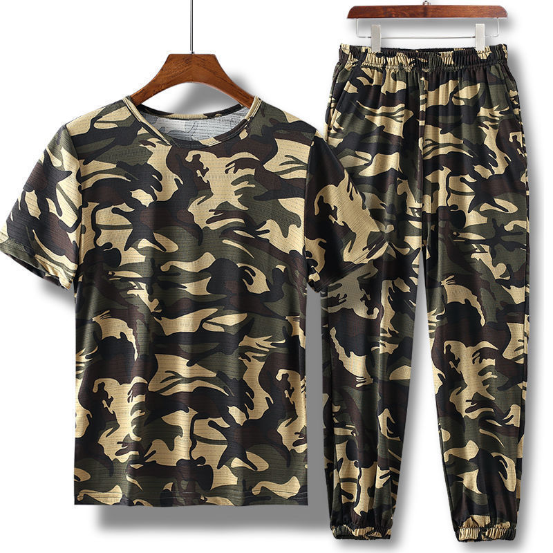 Camuflamiento de malla chaleco de manga larga suelto engordamiento camiseta de protección laboral anti-desgaste respirante manga corta seco rápido conjunto respirante