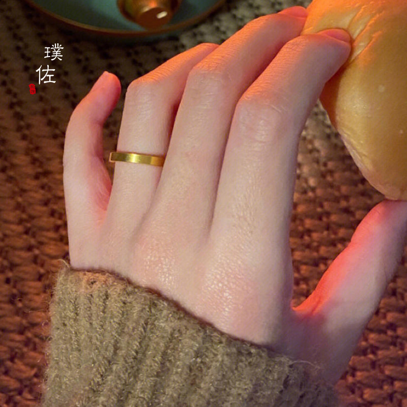 金店同款沙金精緻光面素戒指簡約冷淡風高級感設計送女友禮物