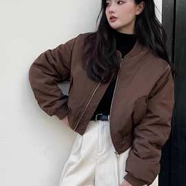 韩系美式复古加厚夹棉飞行员棒球服外套女秋冬季休闲短款棉衣棉服