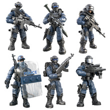军事特警战队积木拼装玩具 全关节可扭动军事野战人仔男孩玩具