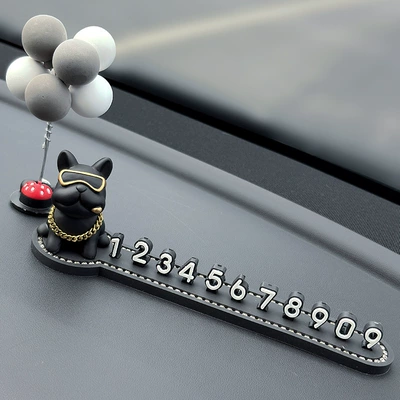 Car Ornaments Decorative Supplies, Nömrəli dayanma kartı - black-french-bulldog-three-dimensional-diamond-encrusted-parking-sign-mini-gray-and-white-balloon-ornaments